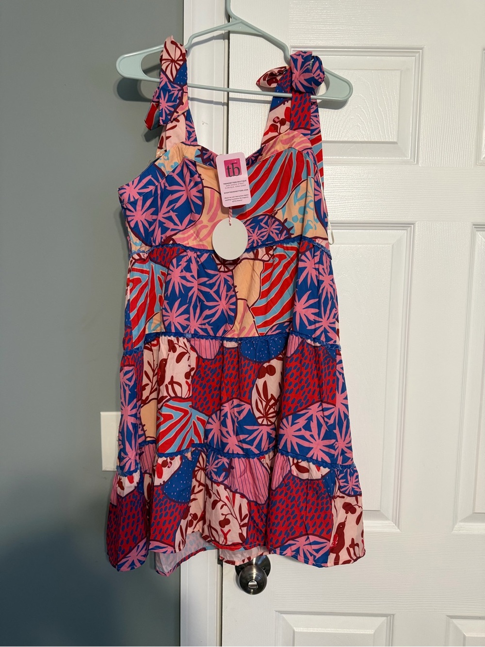 Umgee Pink & Blue Floral Patchwork Tie-Shoulder Dress